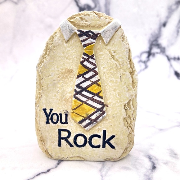 Ganz Father’s Day “You Rock” Resin Faux Rock Yellow White Tie New Gift Present - Picture 1 of 5